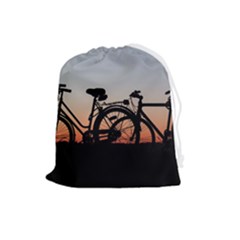 Bicycles Wheel Sunset Love Romance Drawstring Pouch (large) by Amaryn4rt