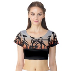 Bicycles Wheel Sunset Love Romance Short Sleeve Crop Top by Amaryn4rt