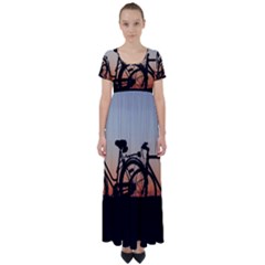 Bicycles Wheel Sunset Love Romance High Waist Short Sleeve Maxi Dress by Amaryn4rt