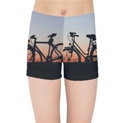 Bicycles Wheel Sunset Love Romance Kids  Sports Shorts by Amaryn4rt