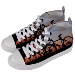 Bicycles Wheel Sunset Love Romance Women s Mid-top Canvas Sneakers by Amaryn4rt