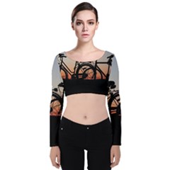 Bicycles Wheel Sunset Love Romance Velvet Long Sleeve Crop Top by Amaryn4rt