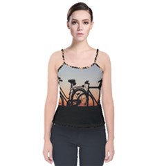 Bicycles Wheel Sunset Love Romance Velvet Spaghetti Strap Top by Amaryn4rt