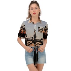 Bicycles Wheel Sunset Love Romance Tie Front Shirt  by Amaryn4rt