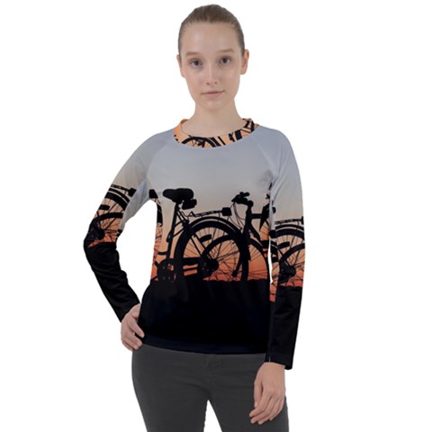 Bicycles Wheel Sunset Love Romance Women s Long Sleeve Raglan T-shirt by Amaryn4rt