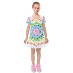 Mandala Pattern Rainbow Pride Kids  Short Sleeve Velvet Dress