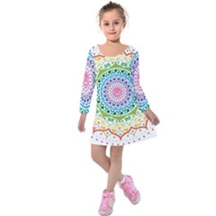 Mandala Pattern Rainbow Pride Kids  Long Sleeve Velvet Dress