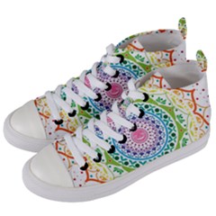 Mandala Pattern Rainbow Pride Women s Mid-top Canvas Sneakers by Vaneshop