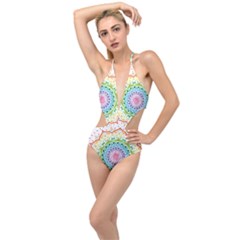 Mandala Pattern Rainbow Pride Plunging Cut Out Swimsuit by Vaneshop