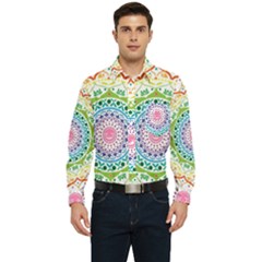 Mandala Pattern Rainbow Pride Men s Long Sleeve Pocket Shirt  by Vaneshop