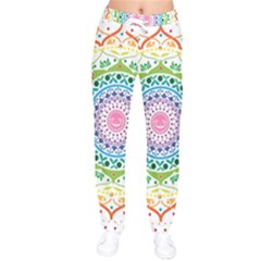 Mandala Pattern Rainbow Pride Women Velvet Drawstring Pants by Vaneshop