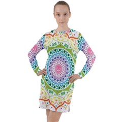 Mandala Pattern Rainbow Pride Long Sleeve Hoodie Dress