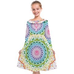 Mandala Pattern Rainbow Pride Kids  Midi Sailor Dress by Vaneshop