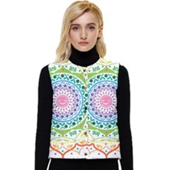 Mandala Pattern Rainbow Pride Women s Button Up Puffer Vest