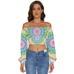 Mandala Pattern Rainbow Pride Long Sleeve Crinkled Weave Crop Top by Vaneshop