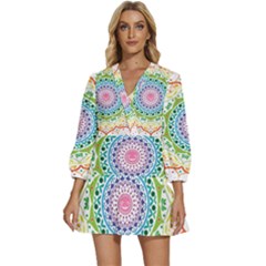 Mandala Pattern Rainbow Pride V-neck Placket Mini Dress by Vaneshop