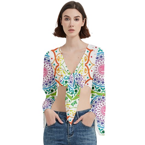 Mandala Pattern Rainbow Pride Trumpet Sleeve Cropped Top by Vaneshop