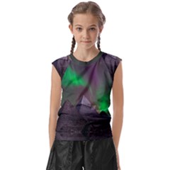 Fantasy Pyramid Mystic Space Aurora Kids  Raglan Cap Sleeve T-shirt by Grandong