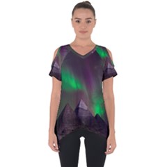 Fantasy Pyramid Mystic Space Aurora Cut Out Side Drop T-shirt by Grandong