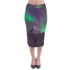 Fantasy Pyramid Mystic Space Aurora Velvet Midi Pencil Skirt by Grandong