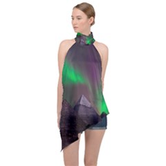 Fantasy Pyramid Mystic Space Aurora Halter Asymmetric Satin Top by Grandong