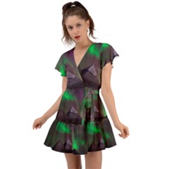 Fantasy Pyramid Mystic Space Aurora Flutter Sleeve Wrap Dress by Grandong