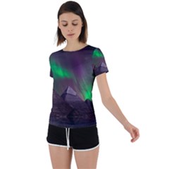 Fantasy Pyramid Mystic Space Aurora Back Circle Cutout Sports T-shirt by Grandong