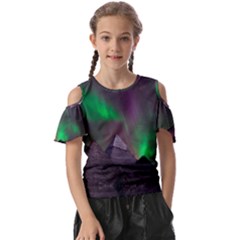 Fantasy Pyramid Mystic Space Aurora Kids  Butterfly Cutout T-shirt by Grandong