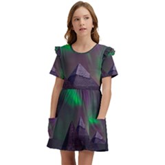 Fantasy Pyramid Mystic Space Aurora Kids  Frilly Sleeves Pocket Dress by Grandong