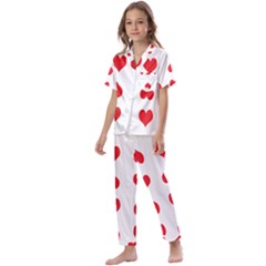 Heart Red Love Valentines Day Kids  Satin Short Sleeve Pajamas Set by Bajindul