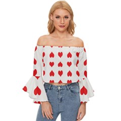 Heart Red Love Valentines Day Off Shoulder Flutter Bell Sleeve Top