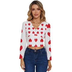 Heart Red Love Valentines Day Long Sleeve V-neck Top