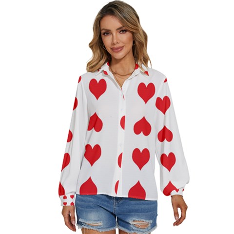 Heart Red Love Valentines Day Women s Long Sleeve Button Up Shirt by Bajindul