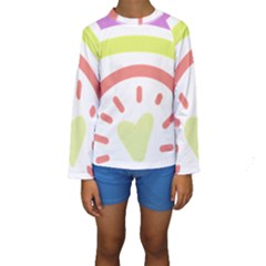 Rainbow Boho Colors Pastel Heart Kids  Long Sleeve Swimwear by Ndabl3x