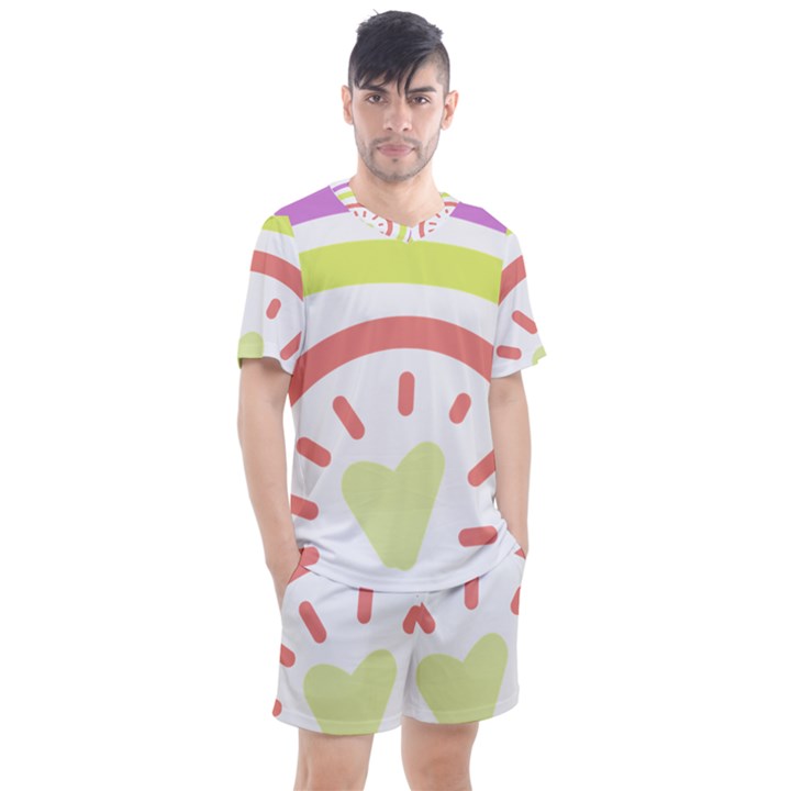 Rainbow Boho Colors Pastel Heart Men s Mesh T-Shirt and Shorts Set