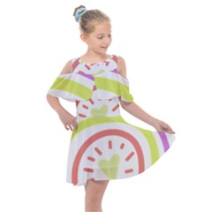 Rainbow Boho Colors Pastel Heart Kids  Shoulder Cutout Chiffon Dress by Ndabl3x