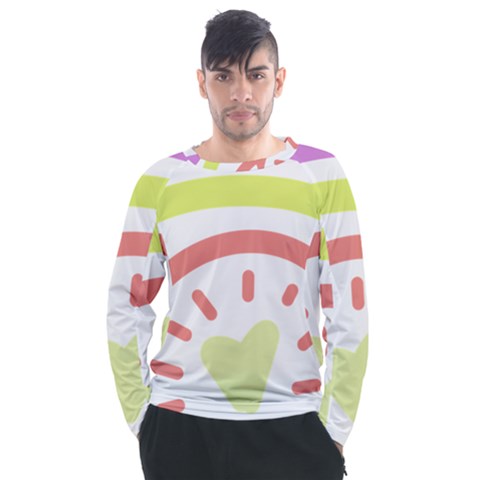 Rainbow Boho Colors Pastel Heart Men s Long Sleeve Raglan T-shirt by Ndabl3x