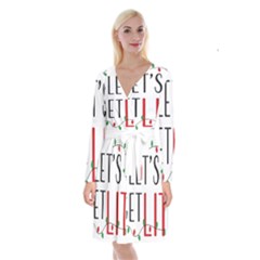 Let s Get Lit Christmas Jingle Bells Santa Claus Long Sleeve Velvet Front Wrap Dress by Ndabl3x