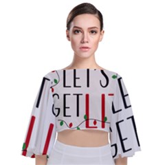 Let s Get Lit Christmas Jingle Bells Santa Claus Tie Back Butterfly Sleeve Chiffon Top by Ndabl3x