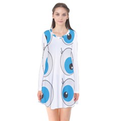 Eyes Comic Cartoon Fun Funny Toon Long Sleeve V-neck Flare Dress by Ndabl3x