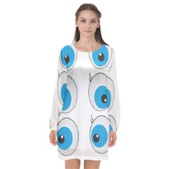 Eyes Comic Cartoon Fun Funny Toon Long Sleeve Chiffon Shift Dress  by Ndabl3x