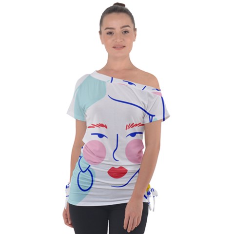 Art Womens Lovers Off Shoulder Tie-up T-shirt by Ndabl3x