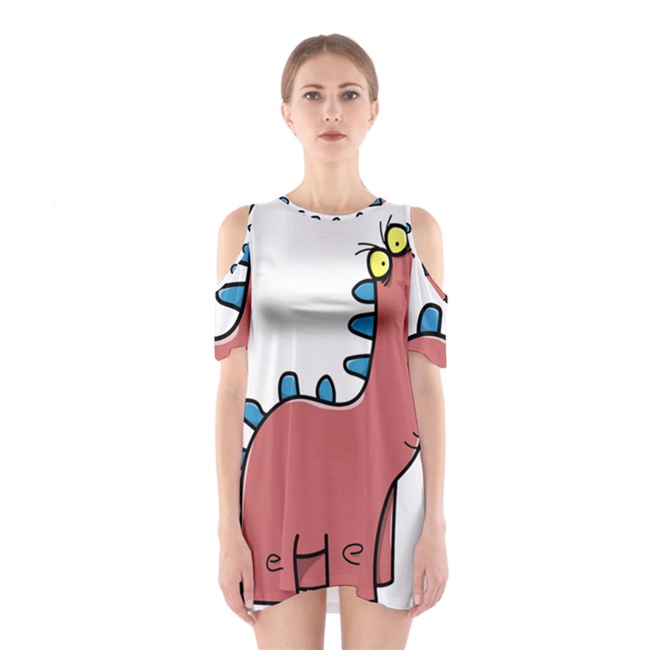 Dinosaur Dragon Drawing Cute Shoulder Cutout One Piece Dress