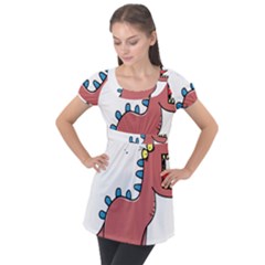 Dinosaur Dragon Drawing Cute Puff Sleeve Tunic Top by Ndabl3x