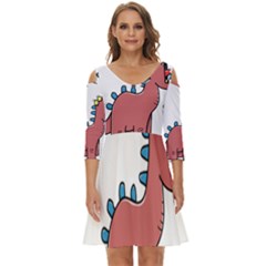 Dinosaur Dragon Drawing Cute Shoulder Cut Out Zip Up Dress by Ndabl3x