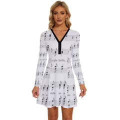 Jingle Bells Song Christmas Carol Long Sleeve Deep V Mini Dress  by Ndabl3x