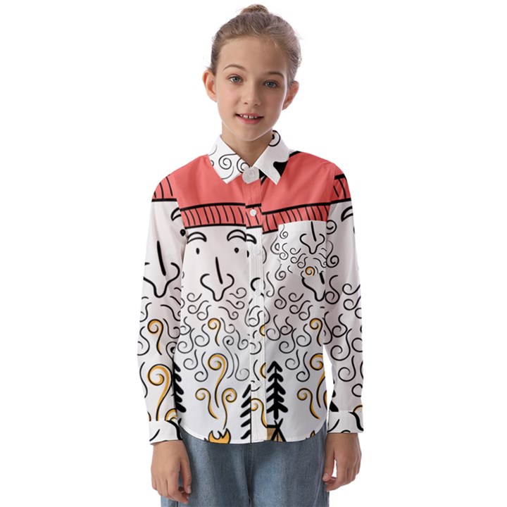 Santa Claus Cabin Hut Campfire Kids  Long Sleeve Shirt