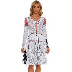 Santa Claus Cabin Hut Campfire Long Sleeve Dress With Pocket