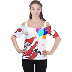 Nicholas Santa Claus Balloons Stars Cutout Shoulder T-shirt