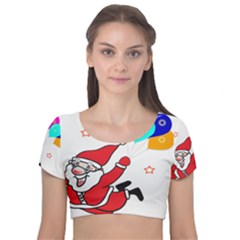 Nicholas Santa Claus Balloons Stars Velvet Short Sleeve Crop Top  by Ndabl3x